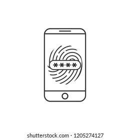 Smartphone password icon. Fingerprint icon. Vector illustration, flat design.