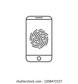 Smartphone password icon. Fingerprint icon. Vector illustration, flat design.