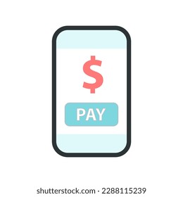 Smartphone with pay button. flat style
