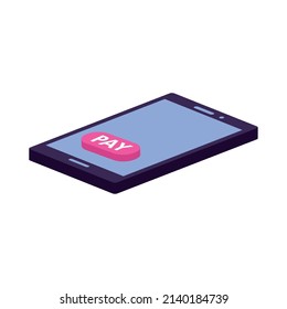 icono isométrico de smartphone y botón de pago