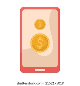 icono aislado de smartphone y pago en línea