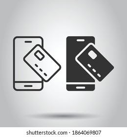 Smartphone paying icon in flat style. Nfc credit card vector illustration on white isolated background. Banking business concept.