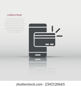 Smartphone paying icon in flat style. Nfc credit card vector illustration on white isolated background. Banking business concept.