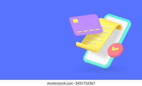 Smartphone payment approved financial banking shopping transaction banner copy space 3d icon realistic vector illustration. Mobile phone online bank application e money transfer success buy purchase