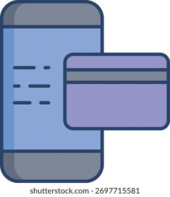 Diseño lineal del icono del color de la tarjeta de pago del smartphone