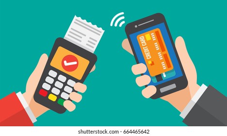 smartphone payment with credit card reader machine. vector illustration.