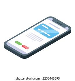 Smartphone payment icon isometric vector. Cash screen. Retail display