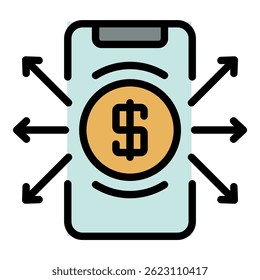 Smartphone payment icon. Outline smartphone payment vector icon color flat isolated