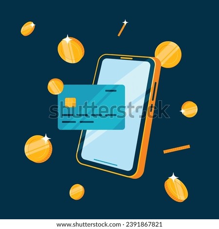 Smartphone payment. phone surrounded by coins vector illustration.