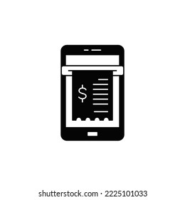 Smartphone payment receipt icon in black flat glyph, filled style isolated on white background
