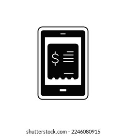 Icono de recepción de pago de Smartphone en glifo plano negro, estilo relleno aislado en fondo blanco