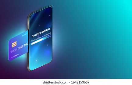 Smartphone payment technology. Isometric mobile phone and internet banking.