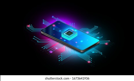 Smartphone payment technology. Isometric mobile phone and internet banking.