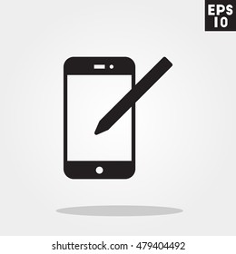 Smartphone with pen icon in trendy flat style isolated on grey background. Smartphone with pen symbol for your design, logo, UI. Vector illustration, EPS10.