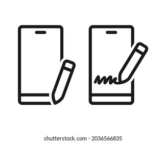 Smartphone with pen, stylus icon. Illustration vector