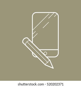 Smartphone and pencil. Contour vector icons. Gold Background