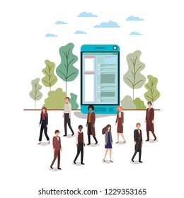 smartphone with people around avatar character