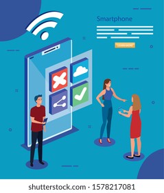 Smartphone and people design, Digital technology communication social media internet and web theme Vector illustration