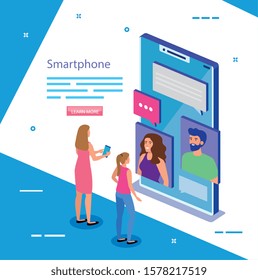 Smartphone and people design, Digital technology communication social media internet and web theme Vector illustration