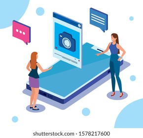 Smartphone and people design, Digital technology communication social media internet and web theme Vector illustration
