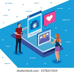 Smartphone and people design, Digital technology communication social media internet and web theme Vector illustration
