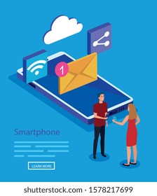 Smartphone and people design, Digital technology communication social media internet and web theme Vector illustration