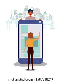 Smartphone and people design, Digital technology communication social media internet web and wireless theme Vector illustration