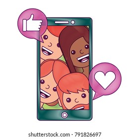 smartphone people talking hand like and love heart