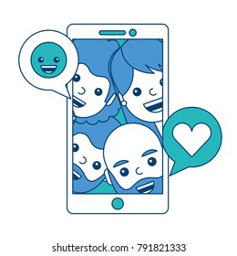 smartphone people talking love and smile emoticon