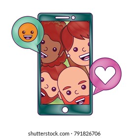 smartphone people talking love and smile emoticon