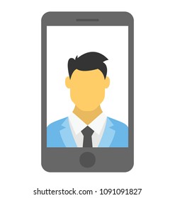 
A smartphone and a person on it symbolising video chat
