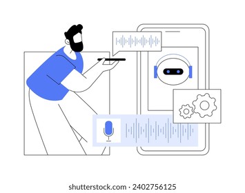 Smartphone personal assistants isolated cartoon vector illustrations. Man with smartphone talking to voice assistant, IT technology, online assistant, machine learning vector cartoon.