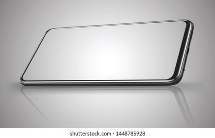 Smartphone perspective mockup black and white colour realistic mobile phone easy place demo on screen vector illustration for printing game advertising promotion element.