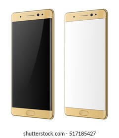 Smartphone perspective view mockup. Gold Smartphone with edge side style. Vector. 
