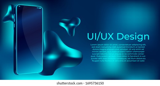 Smartphone perspective view mockupwith abstract liquid. Smartphone blank screen vector illustration. Template for infographics or presentation UI design interface