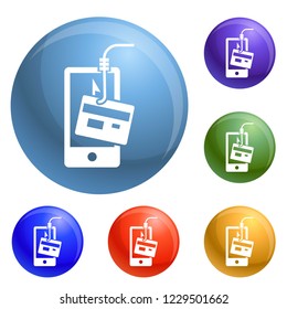 Smartphone phishing icons set vector 6 color isolated on white background