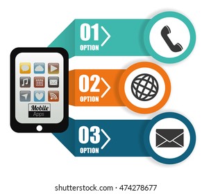 smartphone phone global envelope options mobile apps application online icon set. Colorful and flat design. Vector illustration