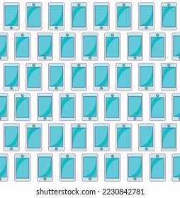 Smartphone and phone hand drawn doodle seamless pattern. Financial, Business and Office Seamless pattern. Marketing, technology, digital, gadget, infographic, modern, Ideas, analysis, 