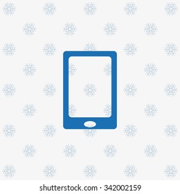 Smartphone, phone, mobile phone. icon. vector design ground with snowflakes