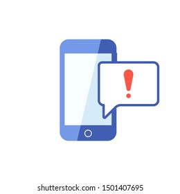 Smartphone Or Phone Receiving Message Icon With Exclamation Mark, Alert, Error, Alarm, Danger Symbol
