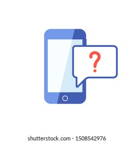 Smartphone or phone receiving message icon with question mark, help, how to, info, query symbol