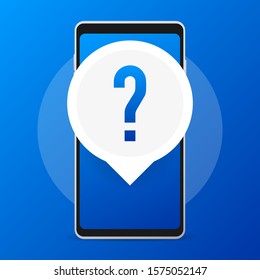 Smartphone or phone receiving message icon with question mark, help.