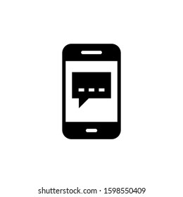 Smartphone or phone receiving message icon symbol vector illustration, SMS icon in black flat design on white background,