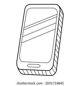 Un smartphone, un teléfono con pantalla. Icono lineal. Ilustración de vector blanco y negro dibujada a mano. Aislado sobre un fondo blanco.