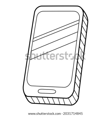 A smartphone, a phone with a screen. Linear icon. Hand-drawn black and white vector illustration. Isolated on a white background.