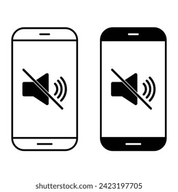 Smartphone Phone silent mode line icon set. Mobile concept and web design. Volume mute outline vector. Audio speaker on screen. No sound. Loudspeaker. Symbol, logo illustration.