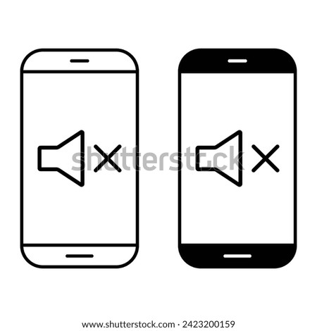 Smartphone Phone silent mode line icon set. Mobile concept and web design. Volume mute outline vector. Audio speaker on screen. No sound. Loudspeaker. Symbol, logo illustration.