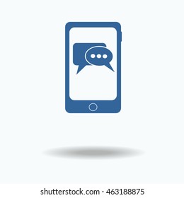smartphone, phone with Speech bubbles inside icon. vector illustration. Blue icon with bonus icons