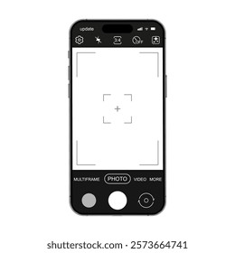 Smartphone photo camera interface mockup with photo button, grid, focus and function icons