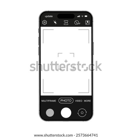 Smartphone photo camera interface mockup with photo button, grid, focus and function icons